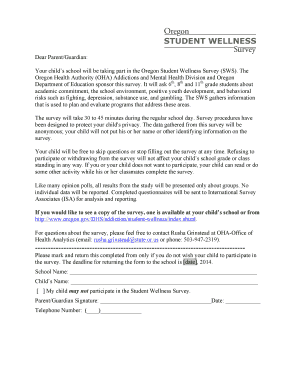 Oregon Student Wellness Survey Opt-Out Form