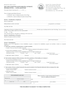 Welfare Exemption Supplemental Affidavit