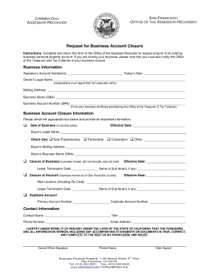San Francisco Business Account Closure Request