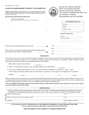 California Homeowners' Property Tax Exemption Form
