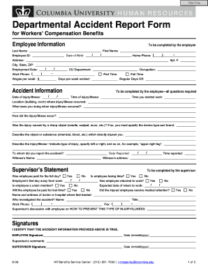 Departmental Accident Report Form for Workers' Compensation
