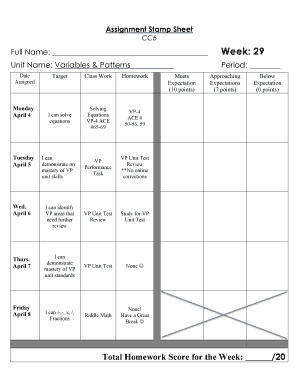 Assignment Stamp Sheet