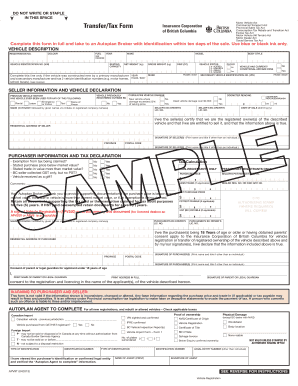 British Columbia Vehicle Transfer/Tax Form