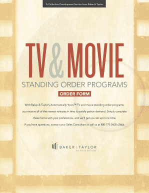 TV & Movie Standing Order Form