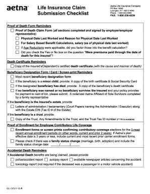 Aetna Life Insurance Claim Form