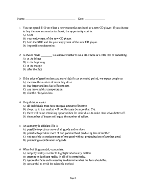 Economics Multiple Choice Quiz