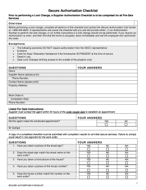 Vendor checklist template - Secure Authorization Checklist - Safeguard Properties