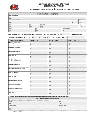 Requerimento de Retificação de GARE ou GNRE de ICMS