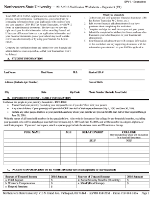 Northeastern State University Dependent Verification Worksheet