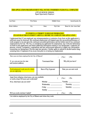 City of Muncie Employment Application
