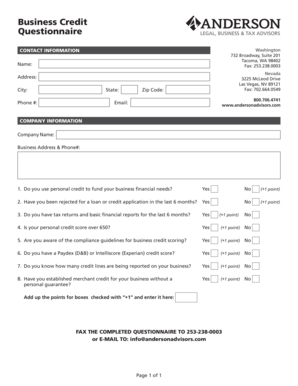 Business Credit Questionnaire