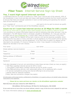 Fiber Town Internet Service Sign-Up Sheet