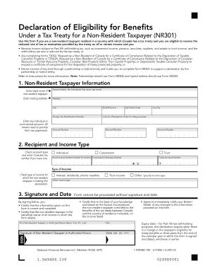 Declaration of Eligibility for Benefits Under a Tax Treaty for a Non-Resident Taxpayer (NR301)