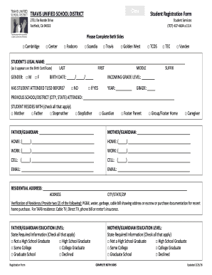 Travis Unified School District Student Registration Form