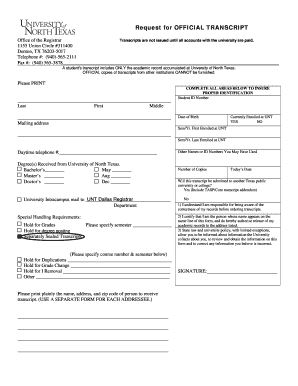 Request for Official Transcript