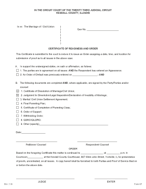 Certificate of Readiness and Order