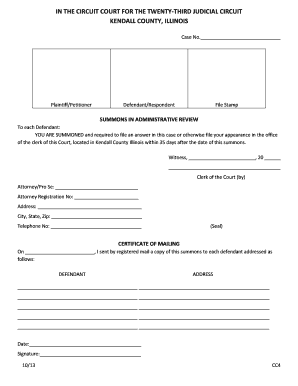 Summons in Administrative Review