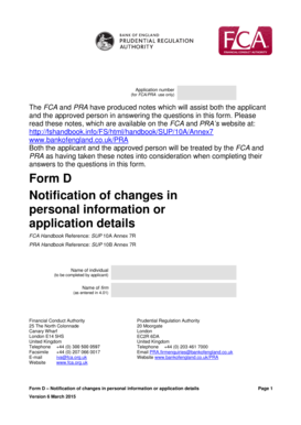 Form D - Notification of Changes in Personal Information or Application Details