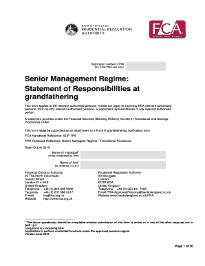 UK Senior Management Regime Statement of Responsibilities