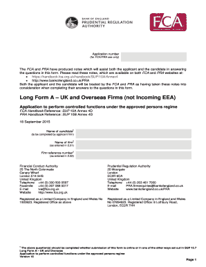 UK Financial Conduct Authority Approved Persons Application Form