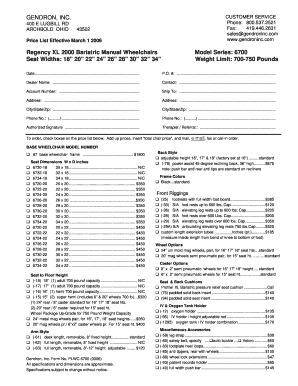 Regency XL 2000 Bariatric Wheelchair Order Form
