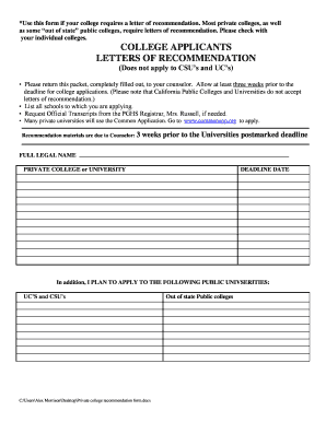 Private College Recommendation Form