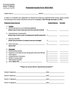 Projected Income Form 2014-2015