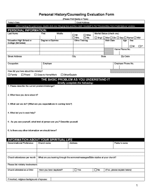 Personal History Counseling Evaluation Form