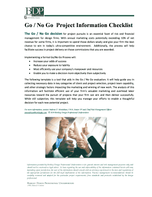 Go No Go Project Information Checklist