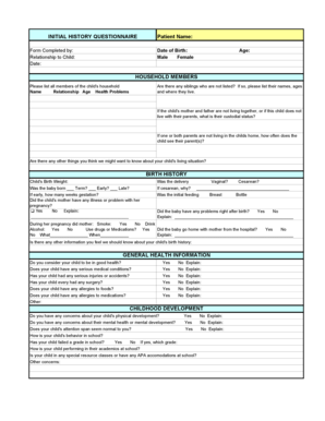 Initial History Questionnaire