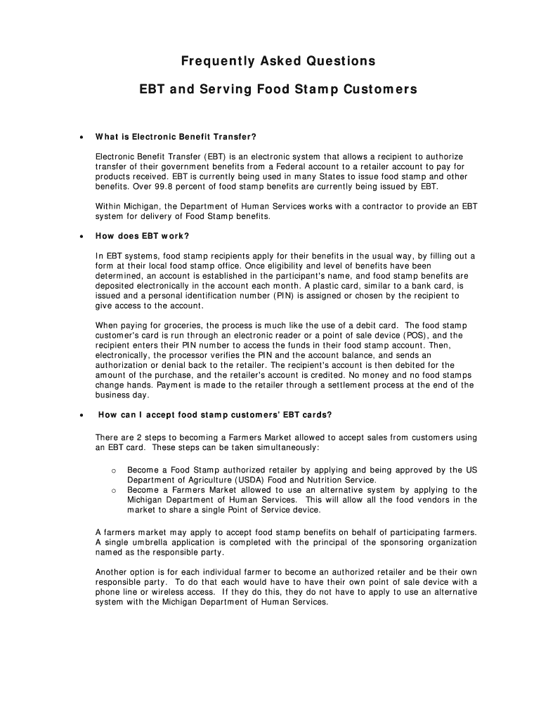 Fillable Online EBT and Serving Food Stamp Customers Fax Email Print
