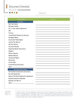 Document Checklist for Personal and Business Records