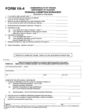 Virginia Income Tax Withholding Exemption Certificate
