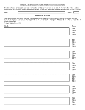 National Honor Society Student Activity Information Form