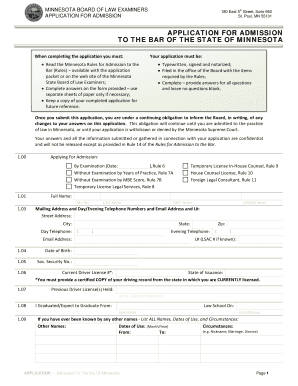 Minnesota Bar Admission Application