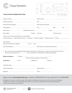 Camp Invention Registration Form