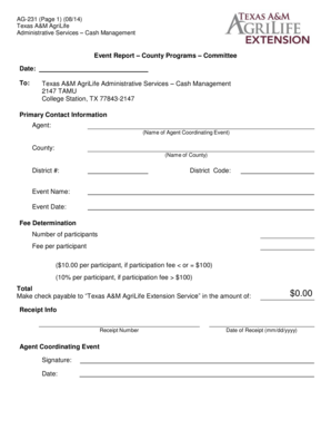 Texas A&M AgriLife Event Report Form