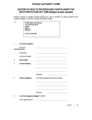 Patient Authority Form for Health Records Release