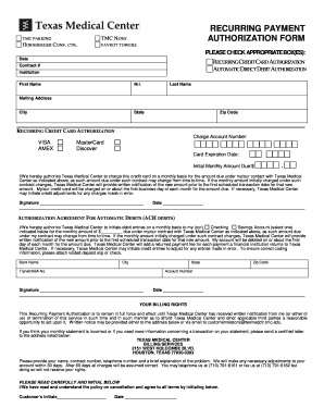 Texas Medical Center Recurring Payment Authorization Form