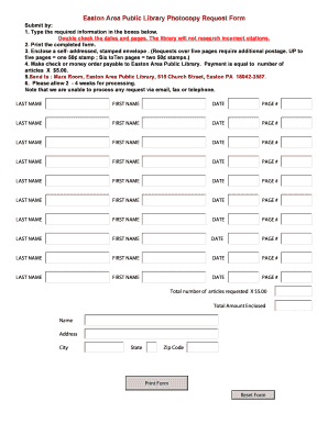 Easton Area Public Library Photocopy Request Form