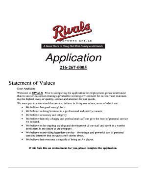 RIVALS Employment Application Form