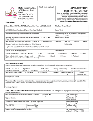Hello Desserts Employment Application