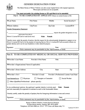 Maine Gender Designation Form