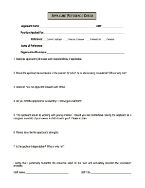 Applicant Reference Check Form