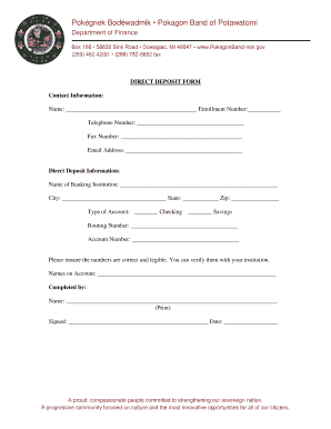Pokagon Band Direct Deposit Form