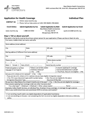 New Mexico Health Connections Individual Plan Application