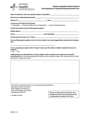 Member Appeal/Complaint Request Form