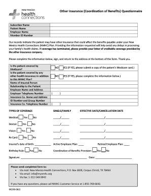 New Mexico Health Connections Coordination of Benefits Form