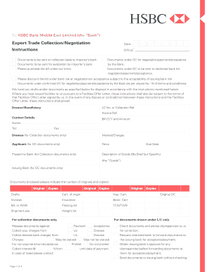 HSBC Bank Middle East Export Trade Collection Instruction Form
