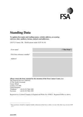 UK Financial Services Authority Firm Update Form